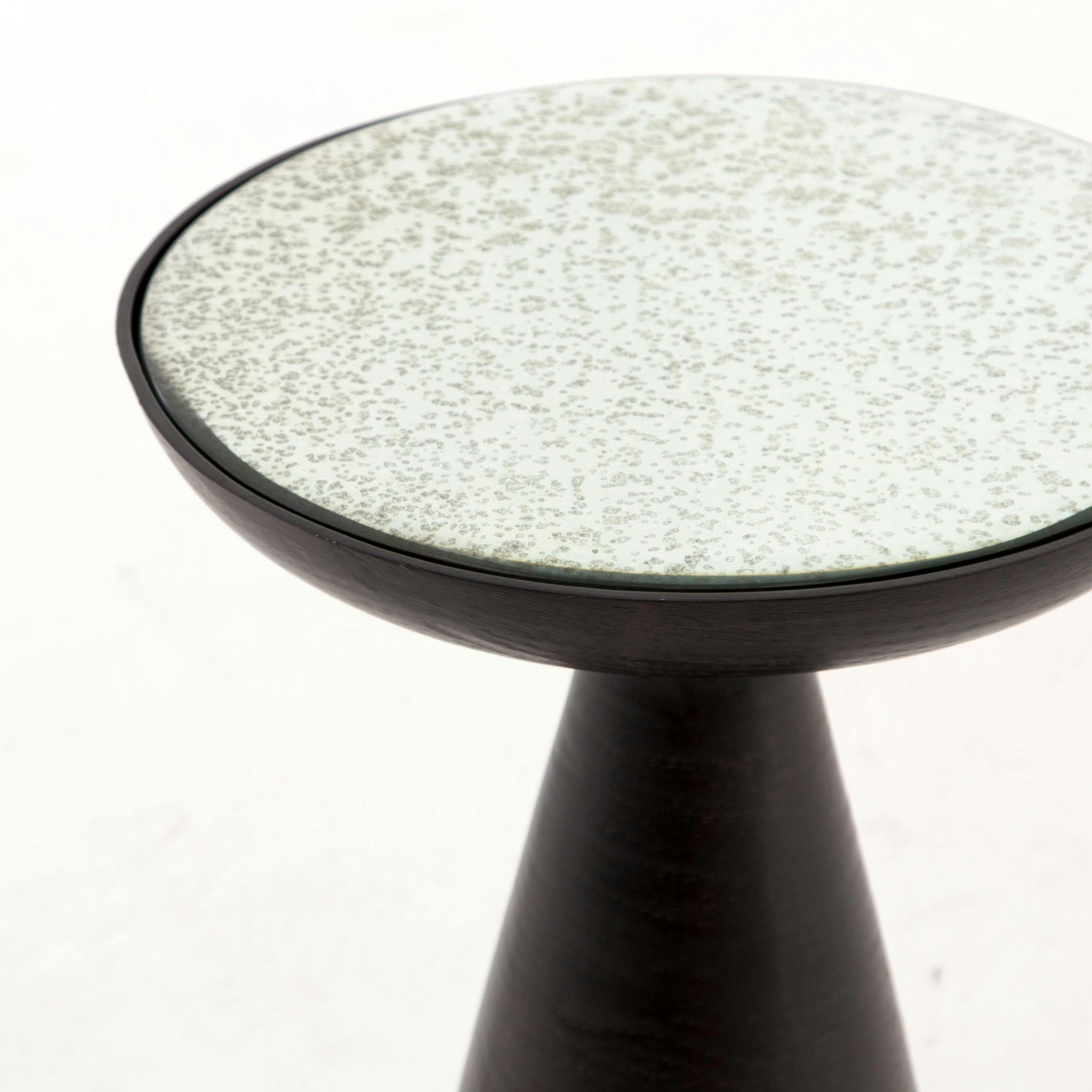 Briget Brushed Bronze Pedestal Side Table with Mirrored Ash Glass Top