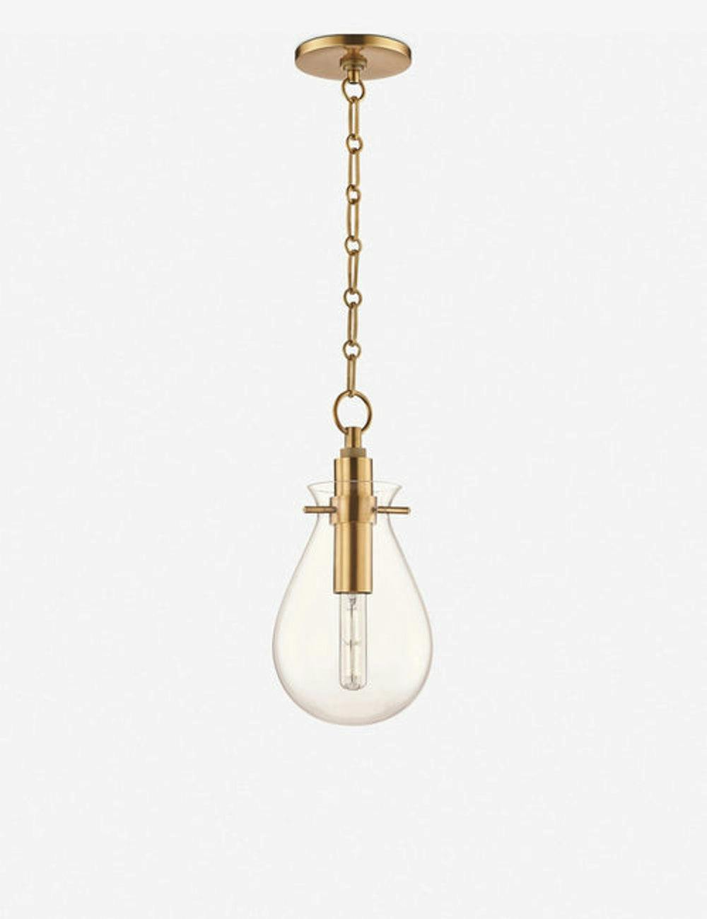 Elegant Aged Brass and Glass LED Pendant Light for Indoor/Outdoor