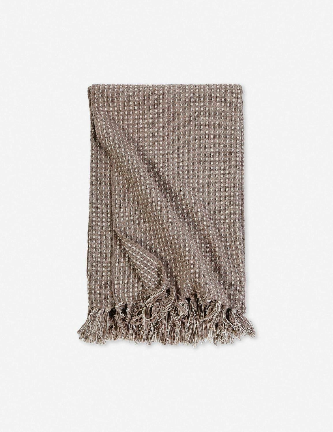 Jasper Taupe Oversized Striped Cotton Throw with Fringe Accent