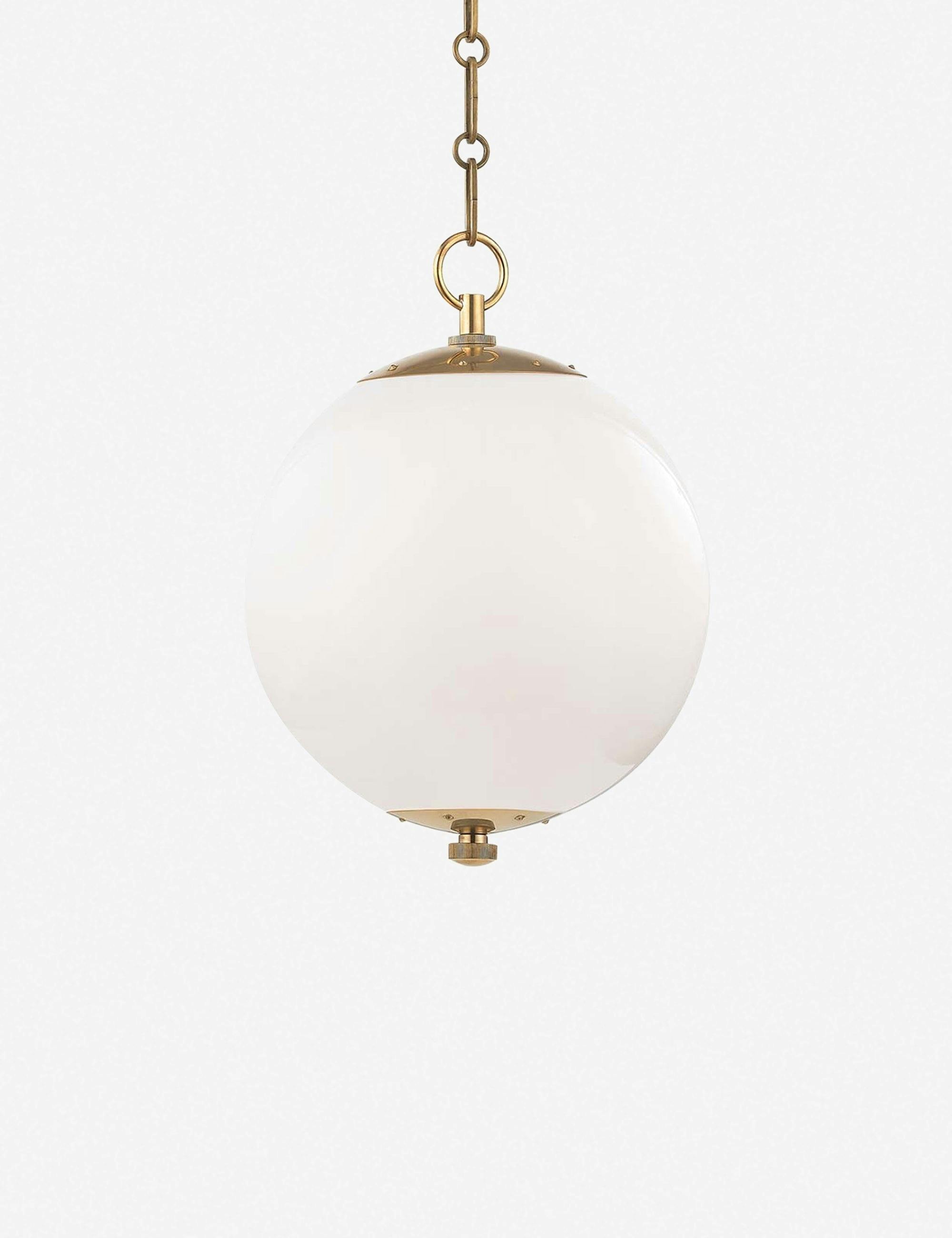Aged Brass Opal Glass Globe Pendant Light - Indoor/Outdoor