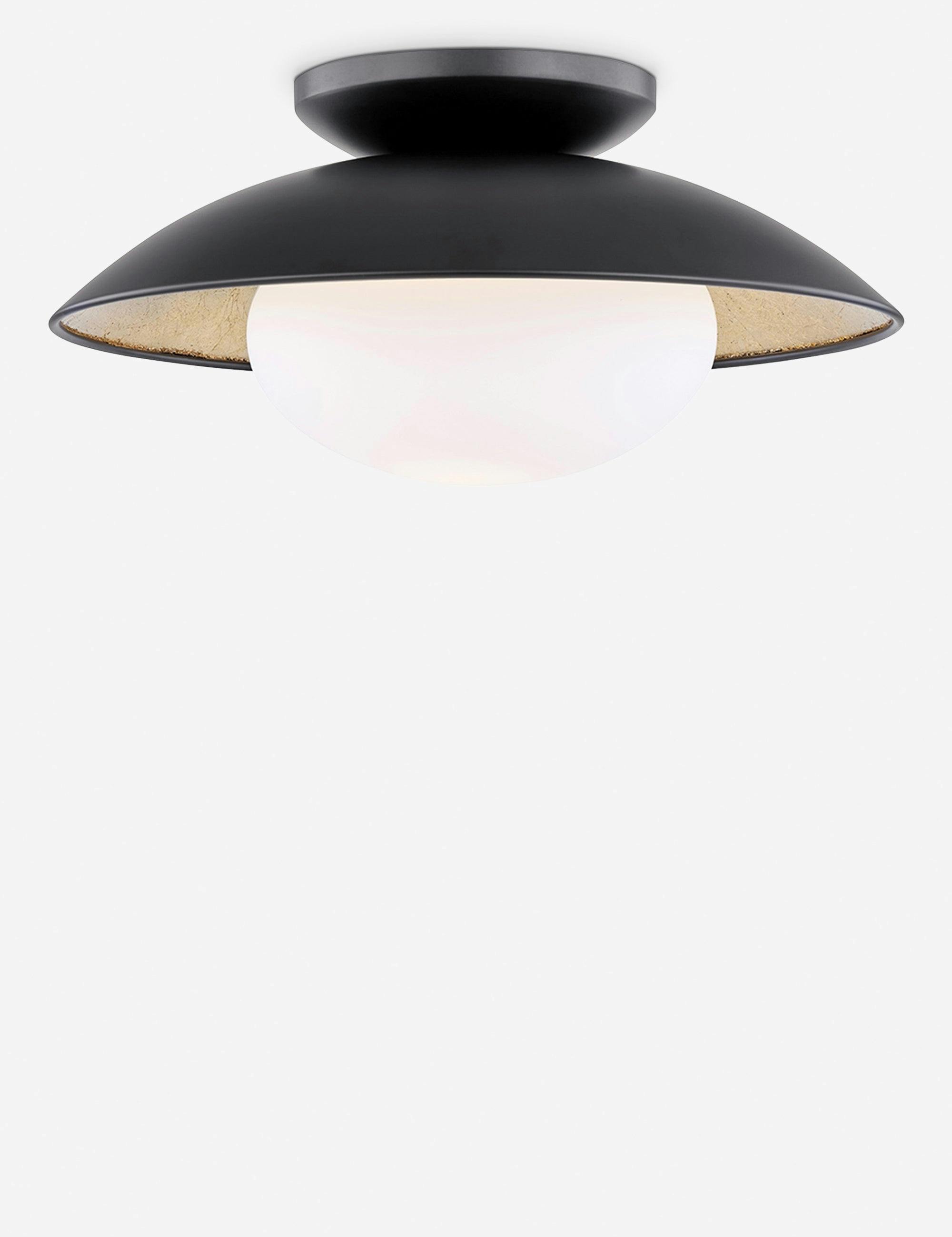 Cadence Opal Matte Glass Bowl Semi-Flush Light in Black Lustro & Gold Leaf