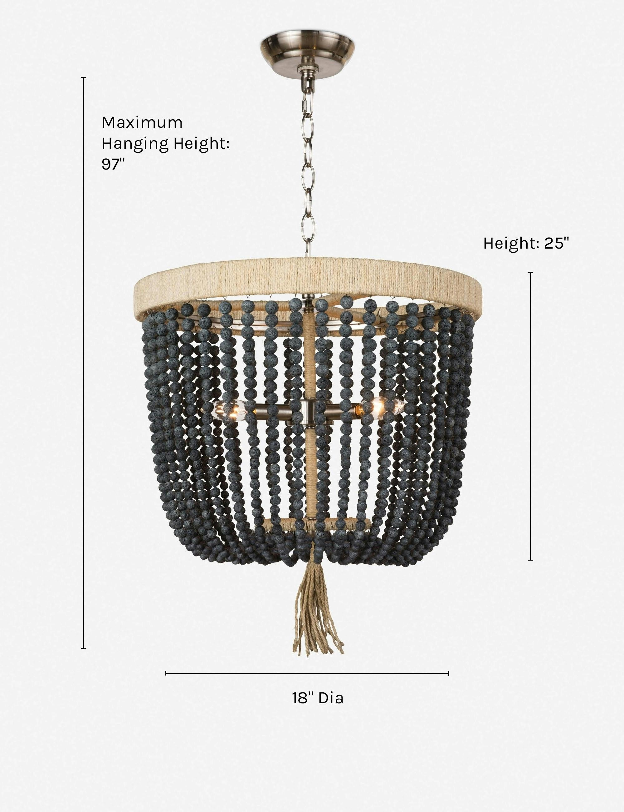Bohemian Mini Brass Beaded Chandelier with Blue Finish and Rattan Frame