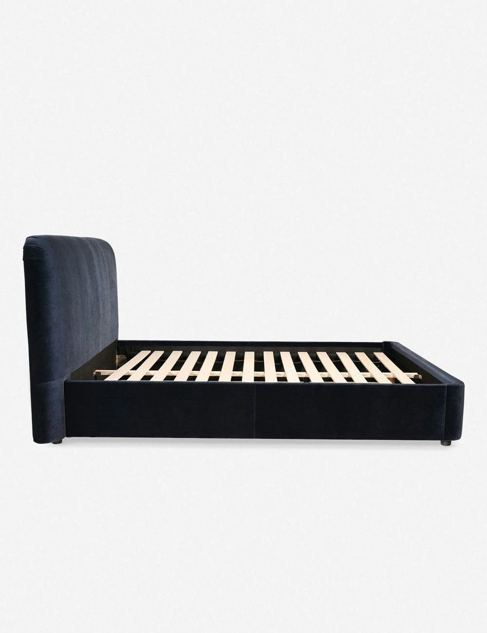 Seraphina Luxe Blue Velvet Queen Platform Bed with Pine Frame