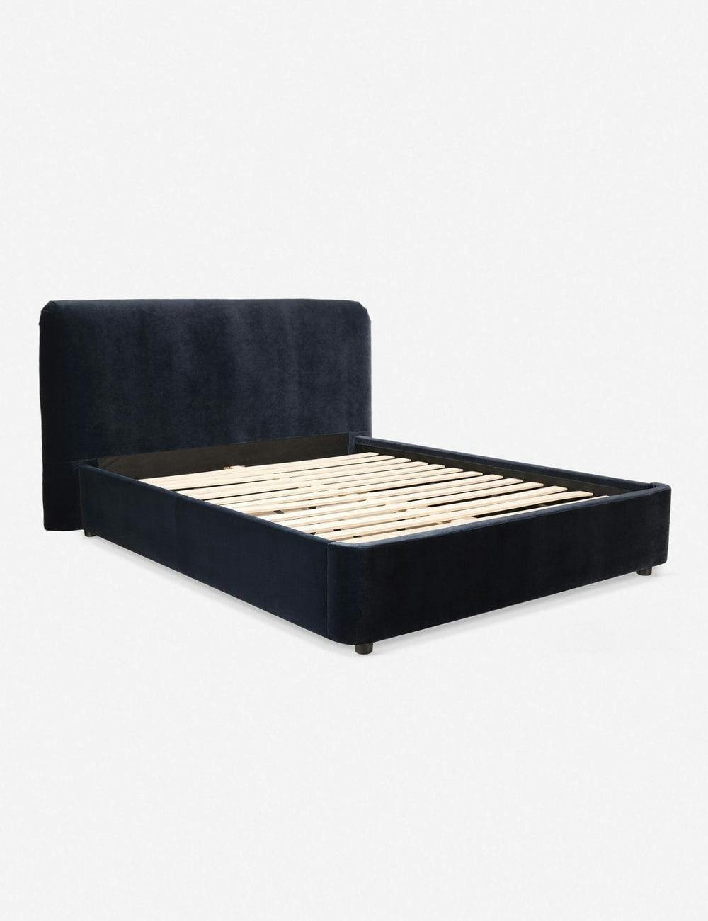 Seraphina Luxe Blue Velvet Queen Platform Bed with Pine Frame
