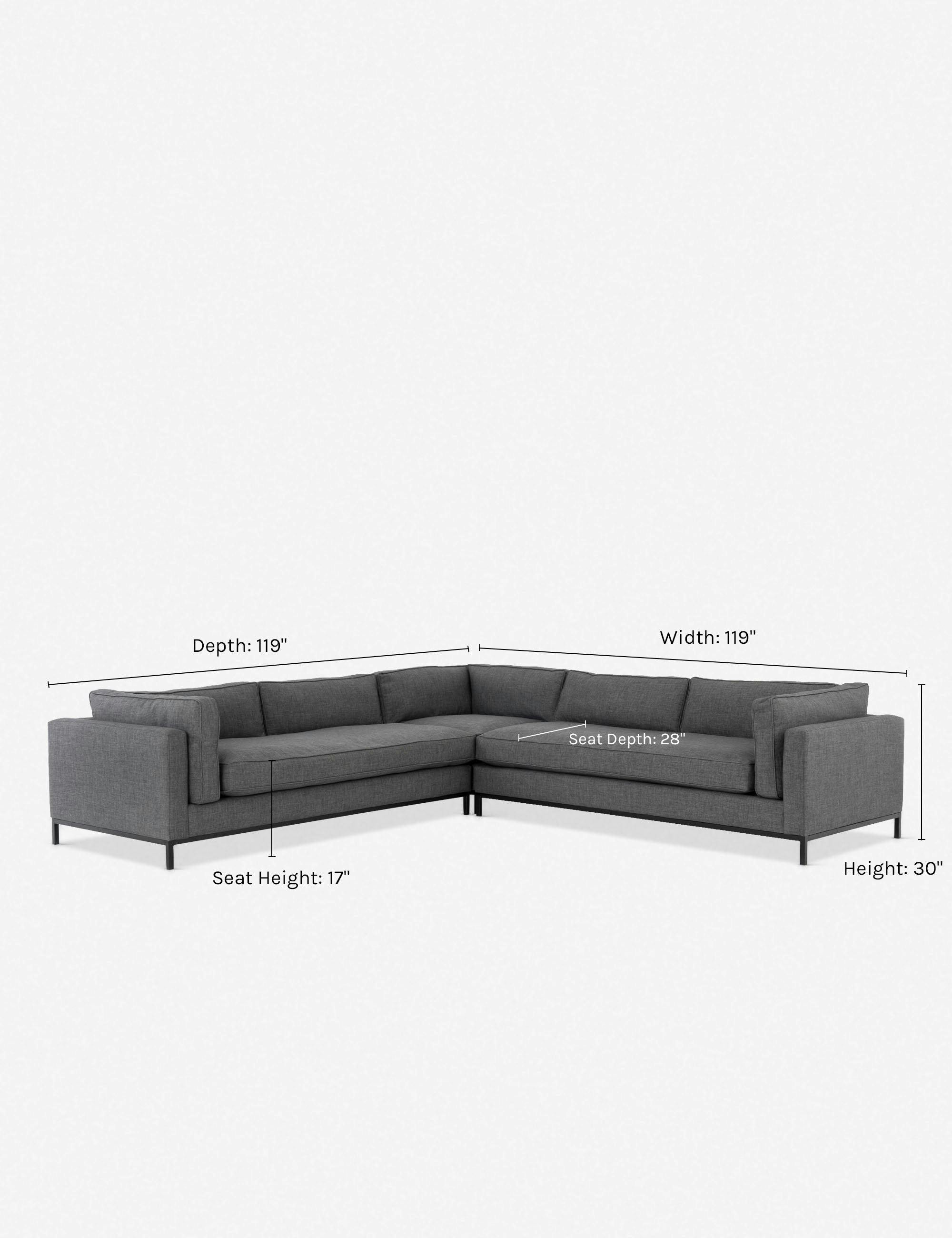Bennett Charcoal 119'' Three-Piece Sectional Sofa with Track Arms