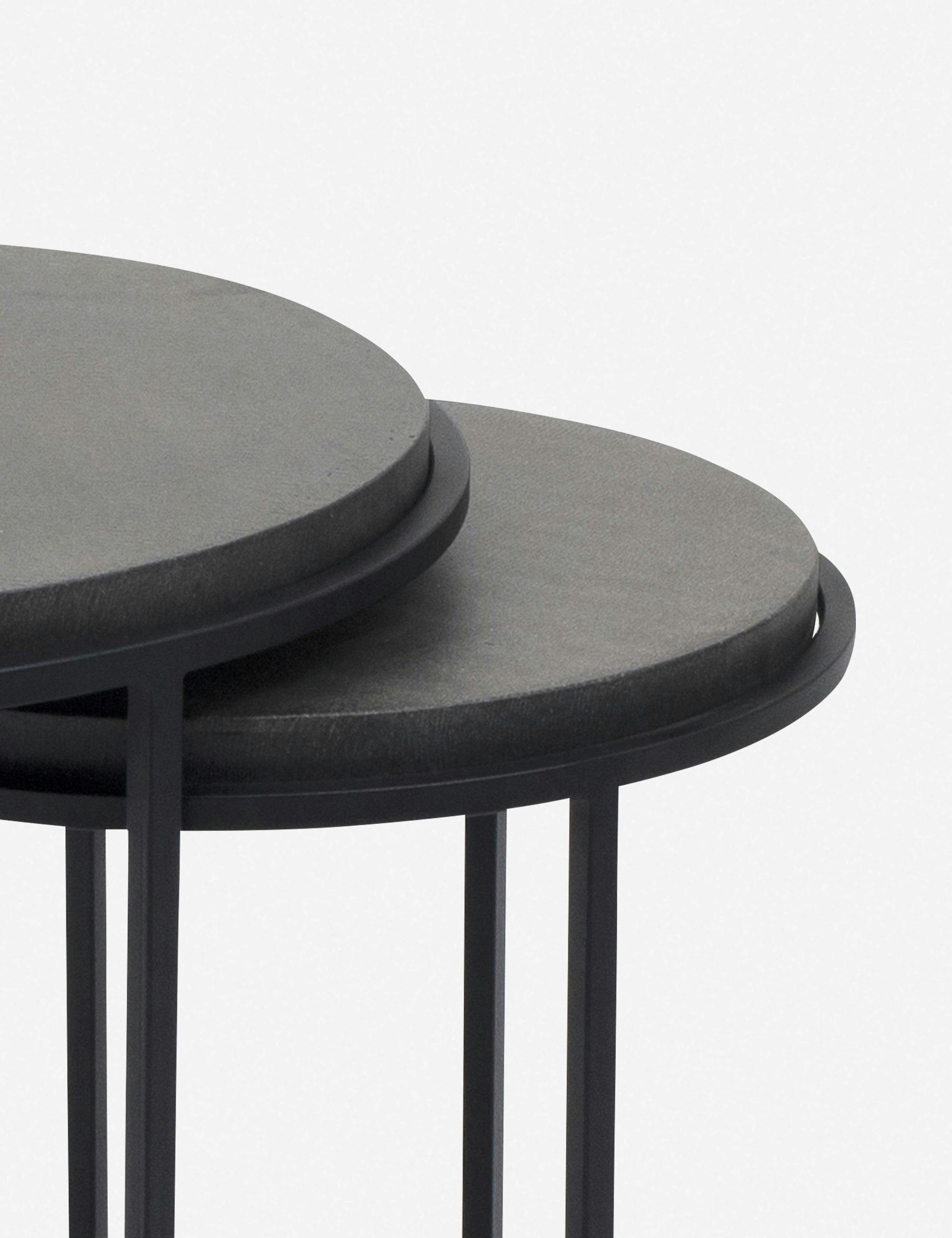 Contemporary Black Lava Stone & Iron Nesting Side Tables