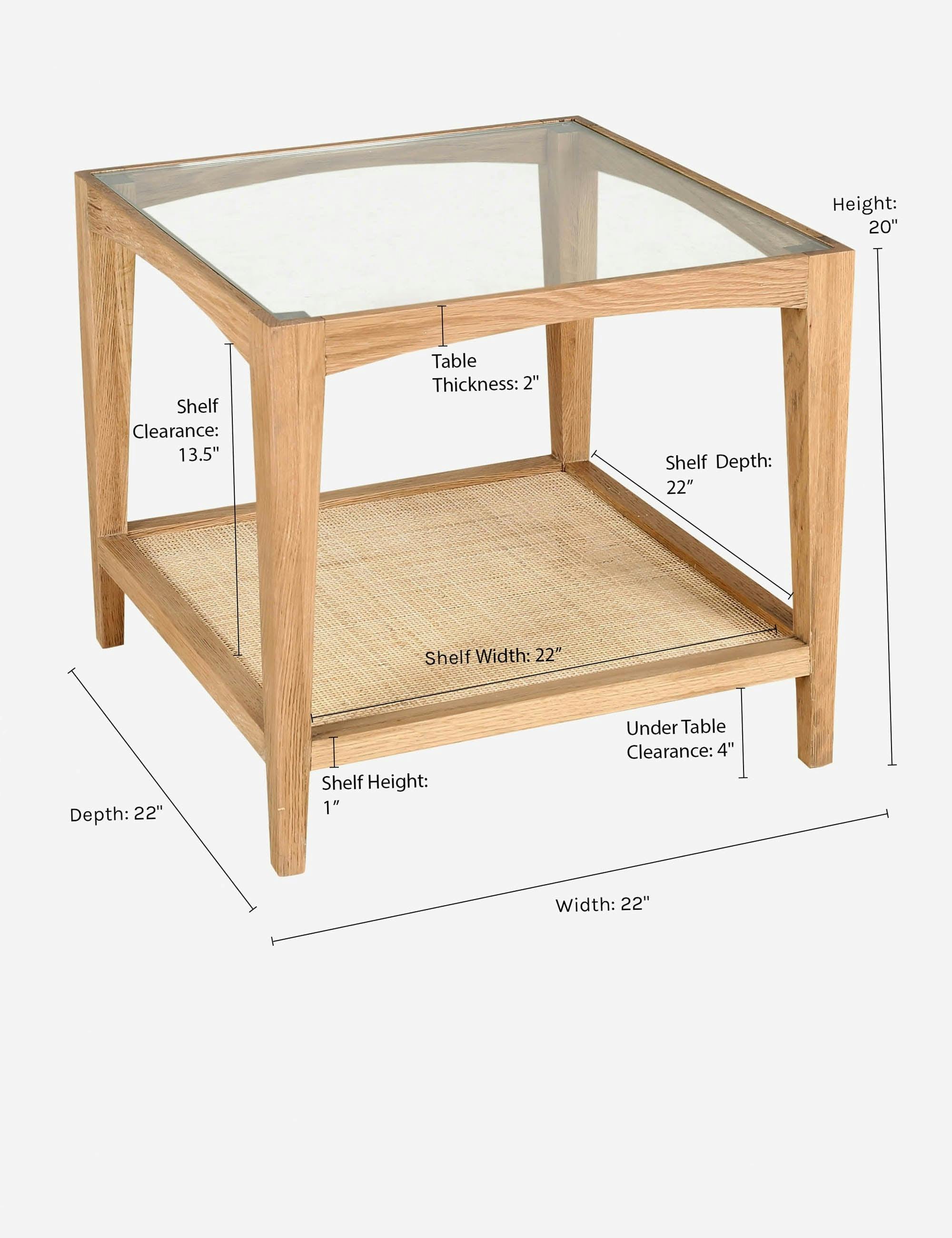 Natural Oak and Tempered Glass Side Table with Cane Shelf