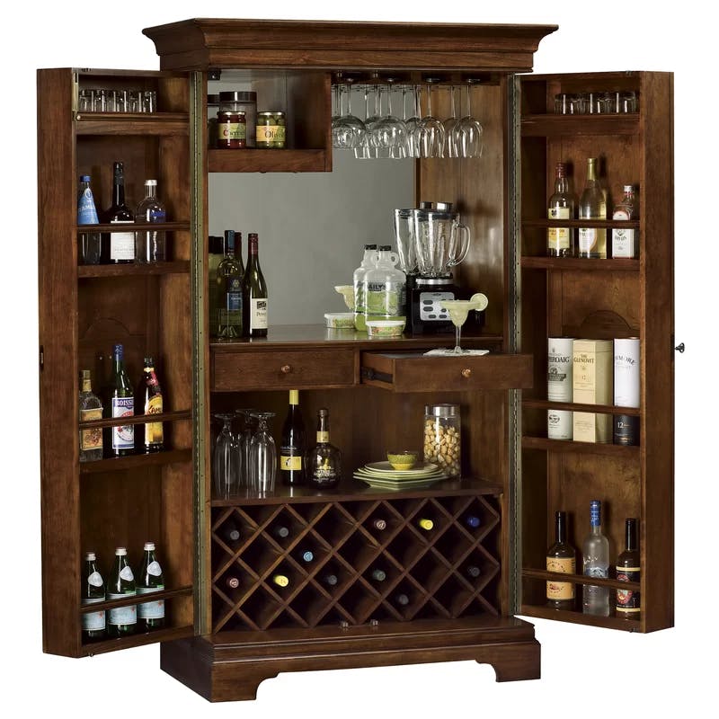 Barossa Valley Traditional Brown Bar Cabinet with Ash Burl Accents