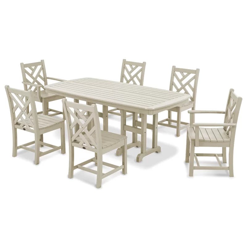 Sand POLYWOOD Chippendale 6-Person Elegant Dining Set