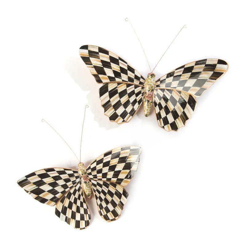 Courtly Check Butterfly Duo Wall Decor Set in Black & White