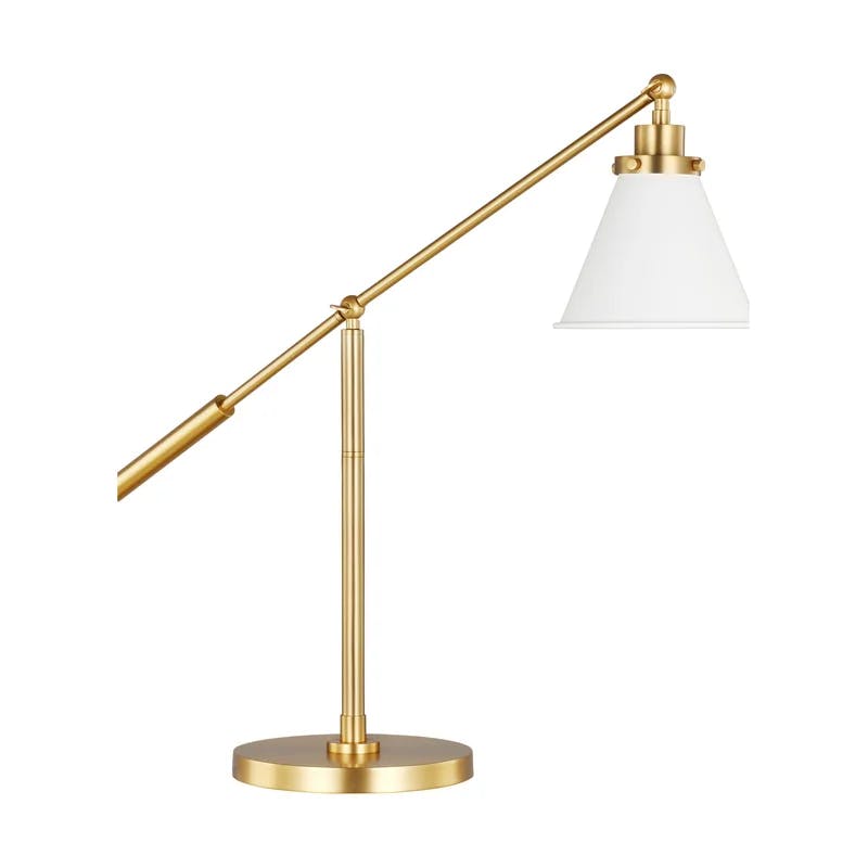 Wellfleet Adjustable Cone Desk Lamp in Matte White & Burnished Brass