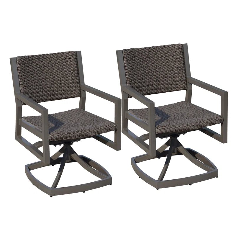 Venice Grey Taupe Swivel Patio Dining Armchair with Synthetic Wicker Weave