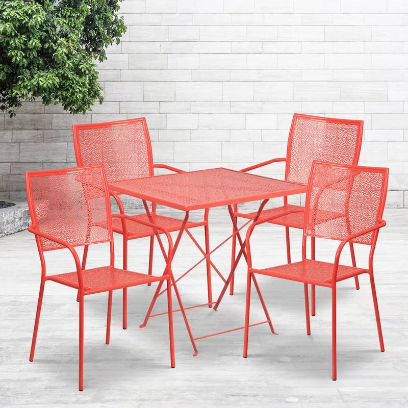 Coral Square 28'' Steel Indoor-Outdoor Folding Patio Dining Set