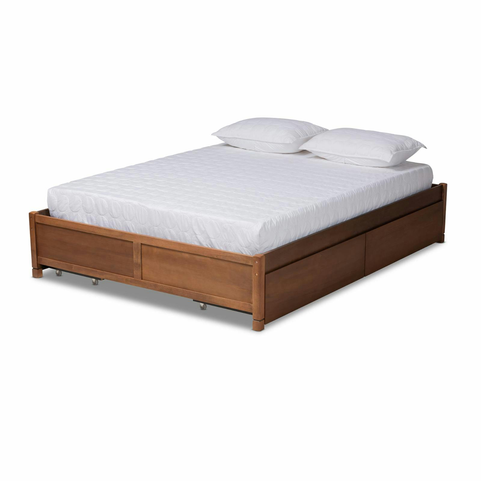 Yara Walnut Queen Bed with Tufted Upholstery and 4 Storage Drawers