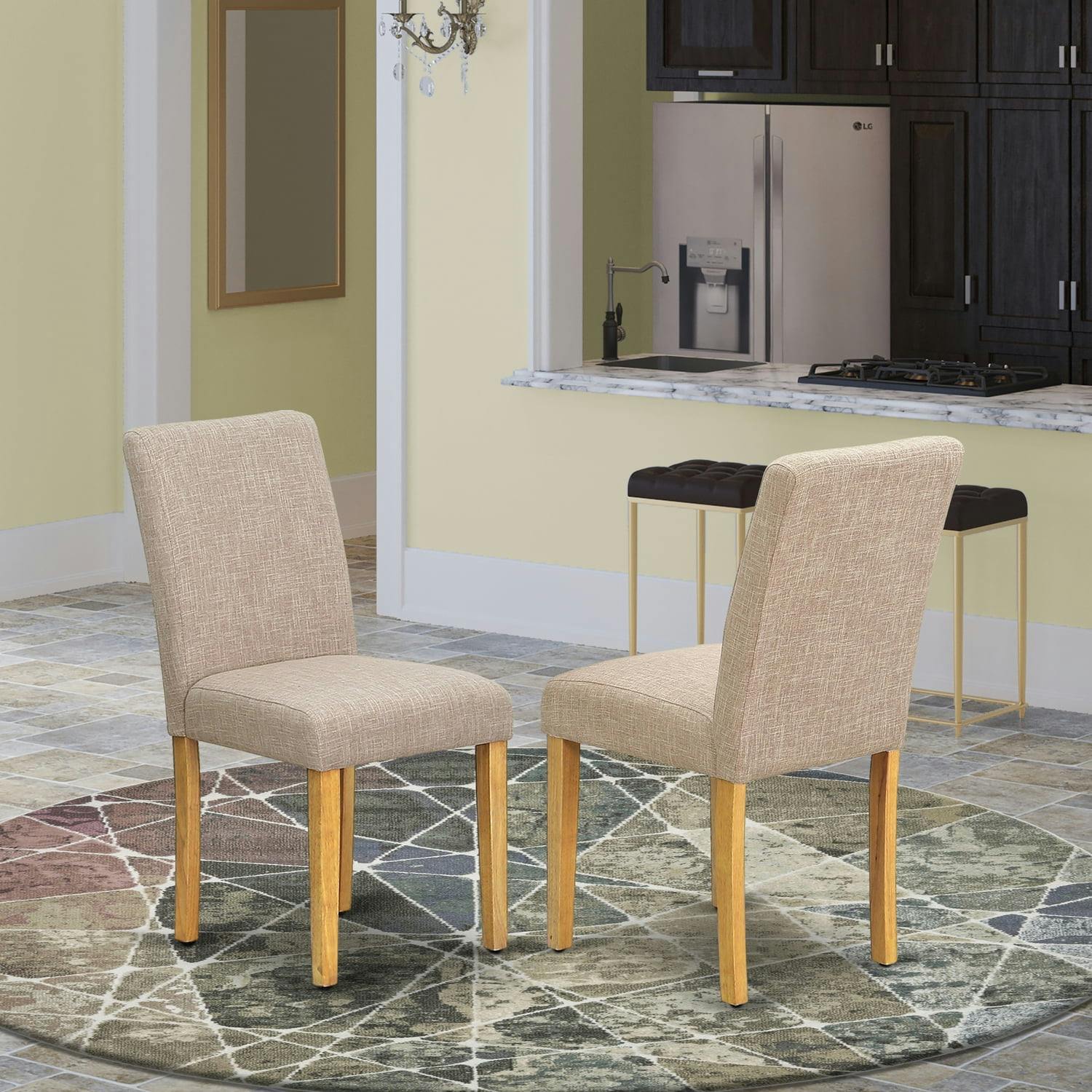 Abbott Oak and Light Fawn Linen Upholstered Parsons Side Chair Set