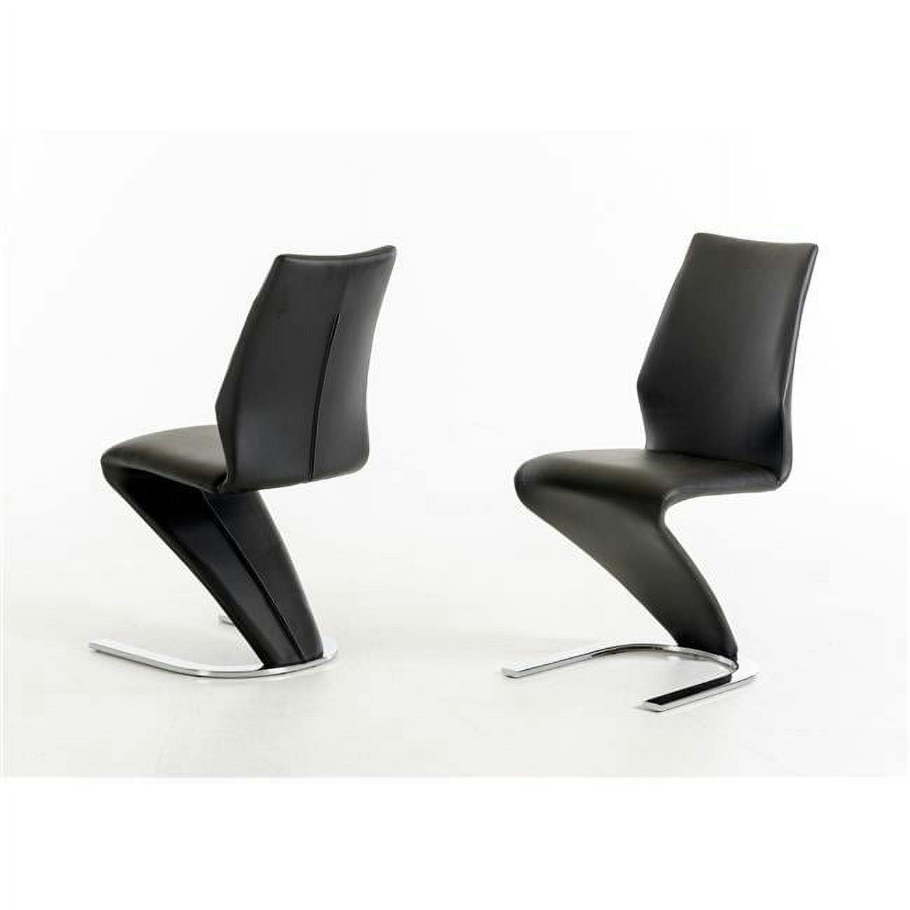 Set of Two 37" Luxe Black Faux Leather & Steel Dining Chairs