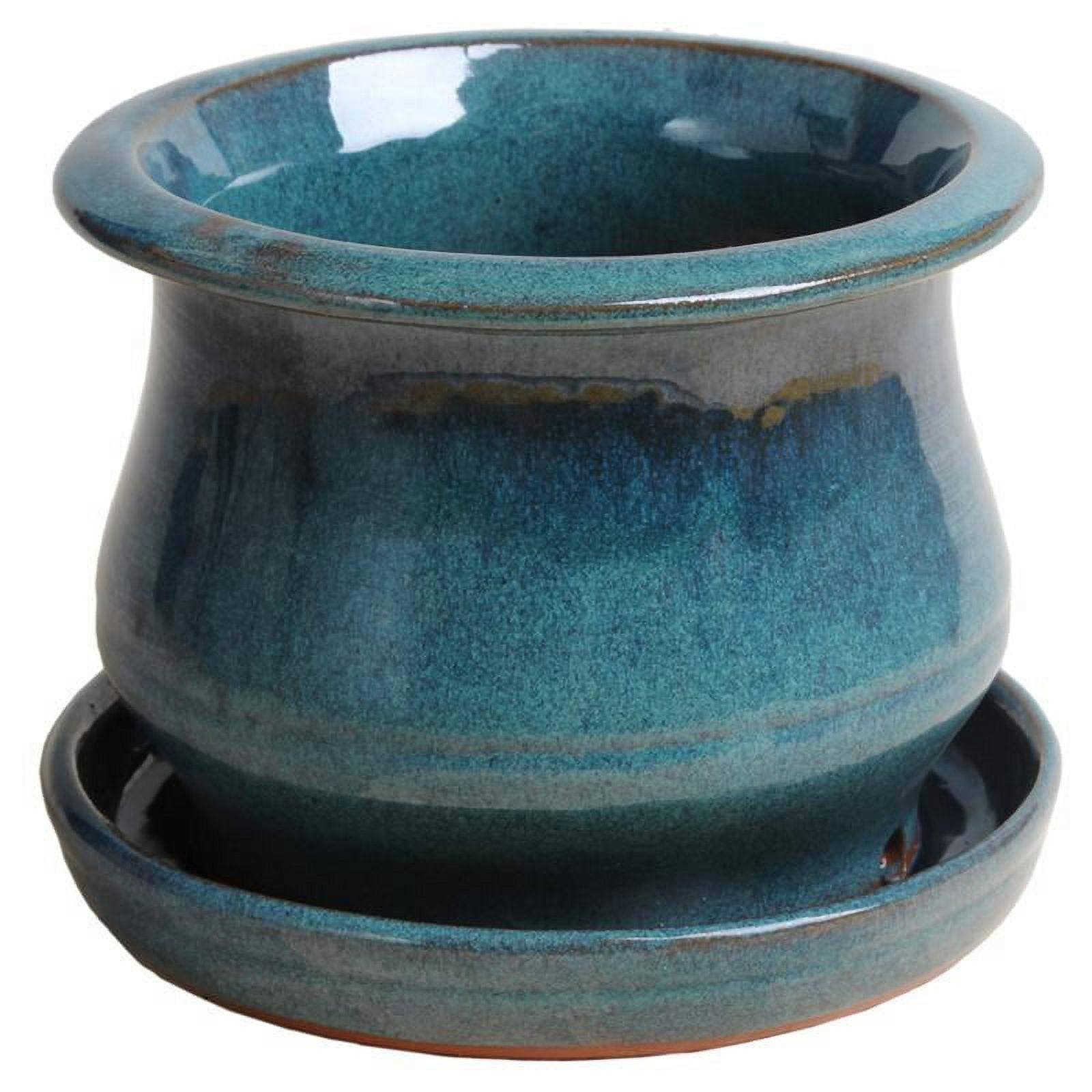 Low Bell Aqua Blue Ceramic Planter for Indoor & Outdoor, 7 in.