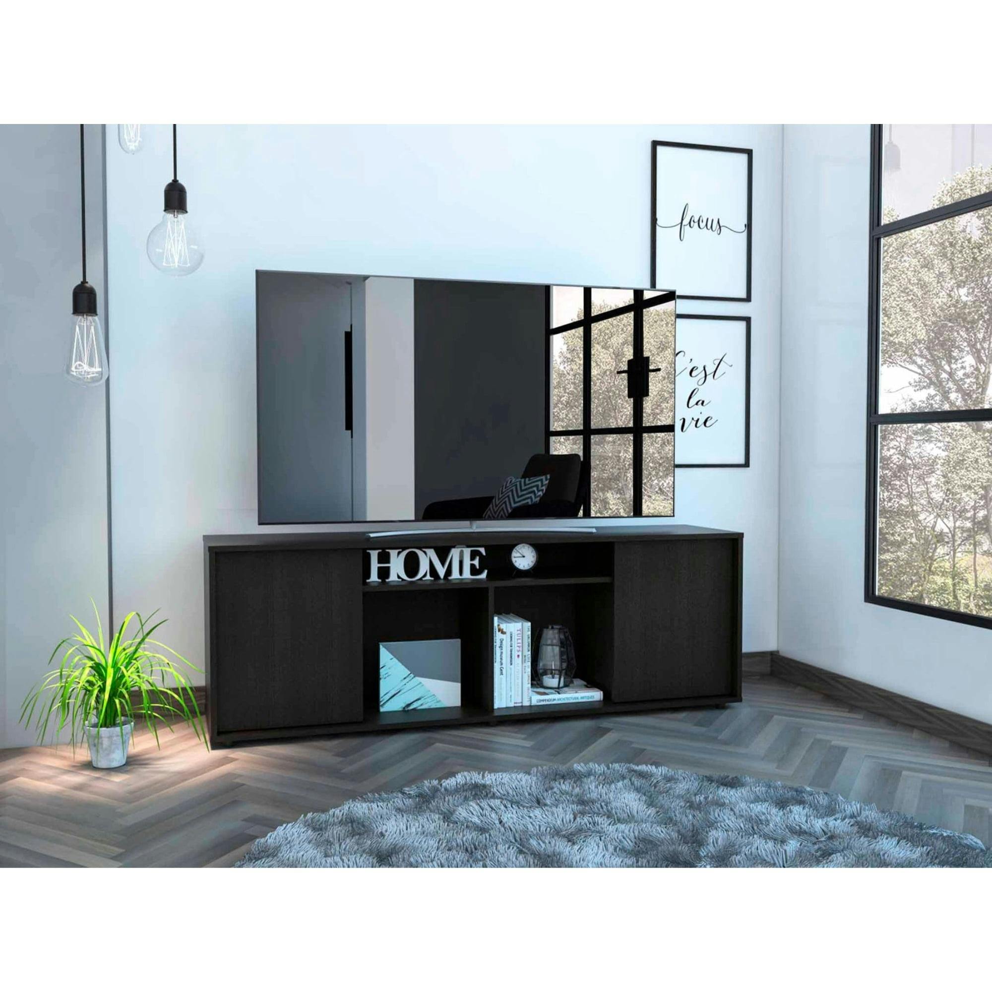 Prana 59'' Black Engineered Wood Modern TV Stand with Cabinet