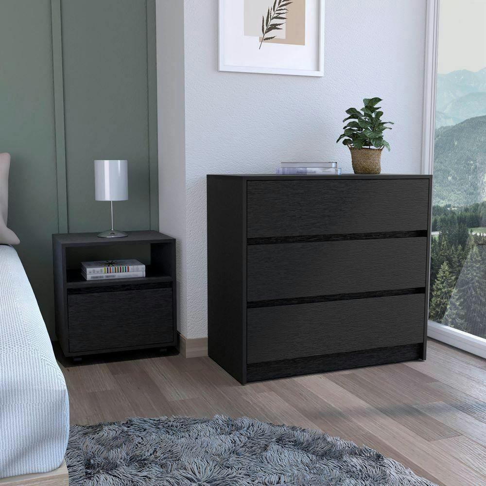Modern Milford 2-Piece Black Wengue Bedroom Set with Nightstand and Dresser