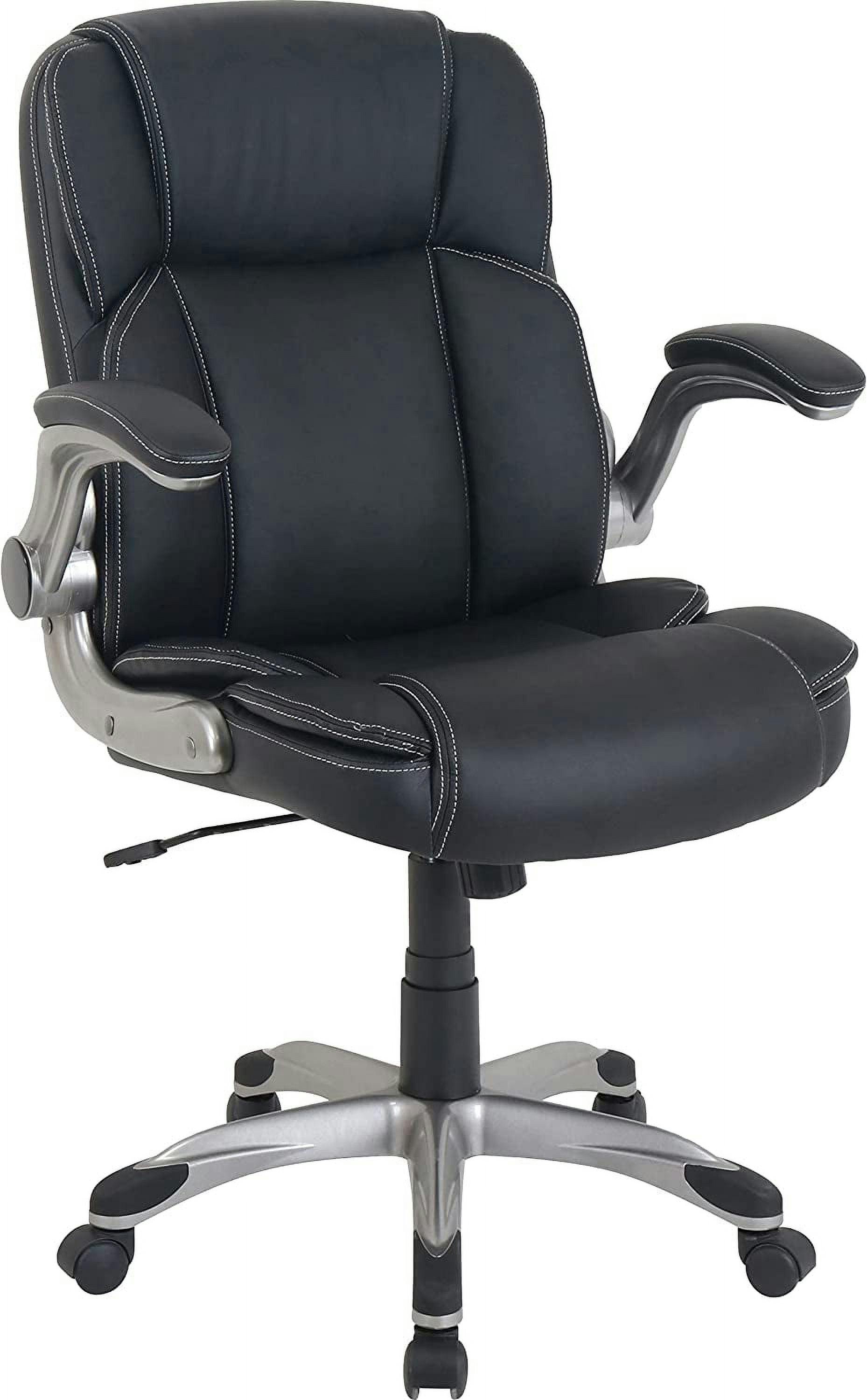 Sleek Stitched Mid-Back Executive Leather Swivel Chair with Adjustable Arms