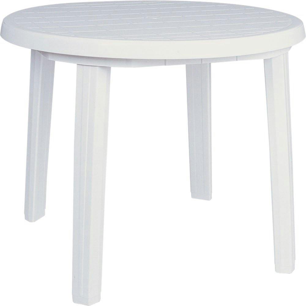 Ronda 35.5" White Round Resin Patio Dining Table with Umbrella Hole