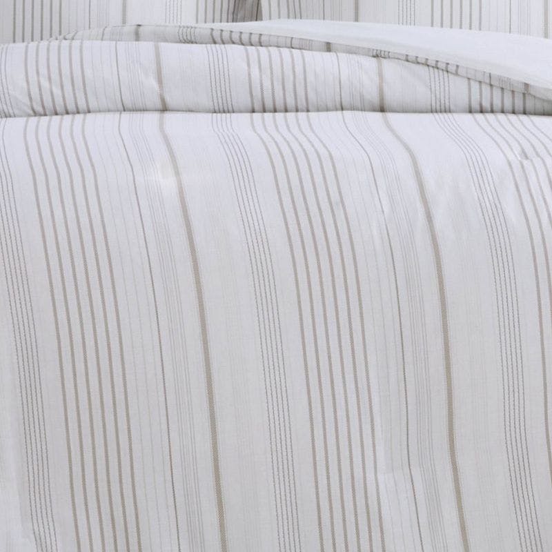 King Size Cotton Comforter Set in White with Reversible Stripe Design