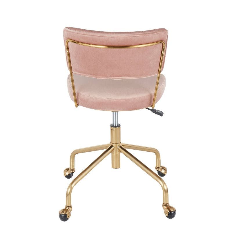 Contemporary Pink Velvet Swivel Task Chair with Gold Metal Base