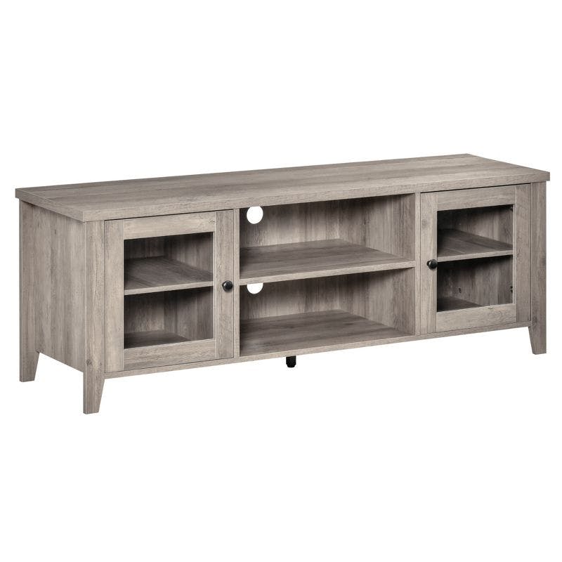 Modern Gray Wash TV Stand with Open Shelves and Cabinets