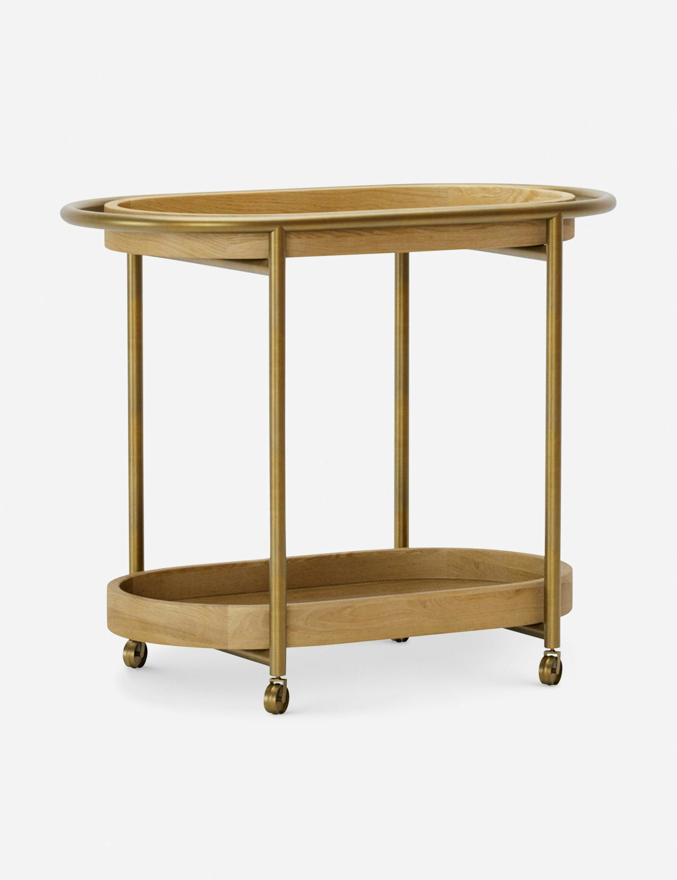 Oakwood Dual Tray Bar Cart with Steel Frame and Casters
