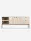 Modern White Wood & Metal Media Console with Leather Pulls