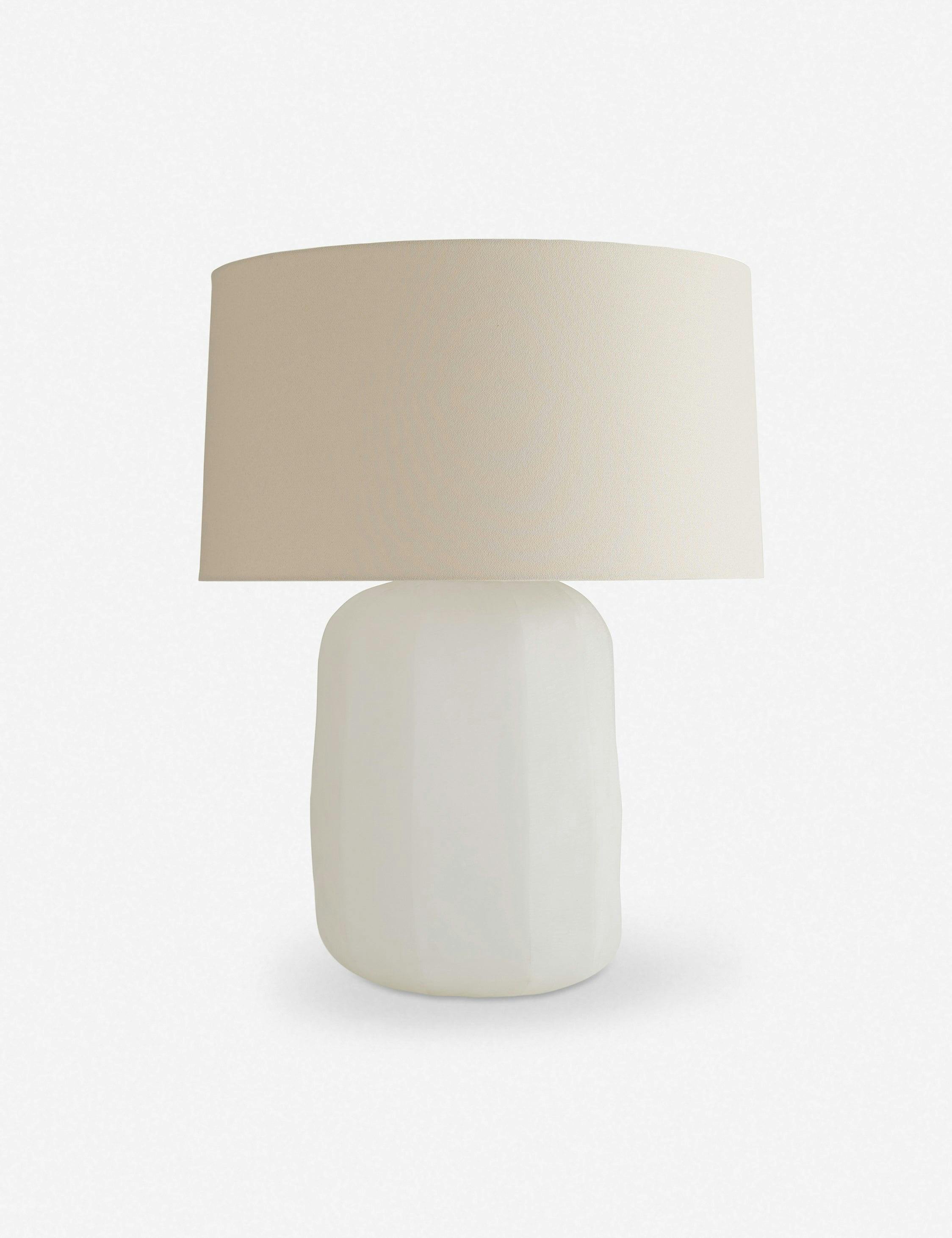 Frio Hand-Blown Glass Table Lamp with Beige Linen Shade - White