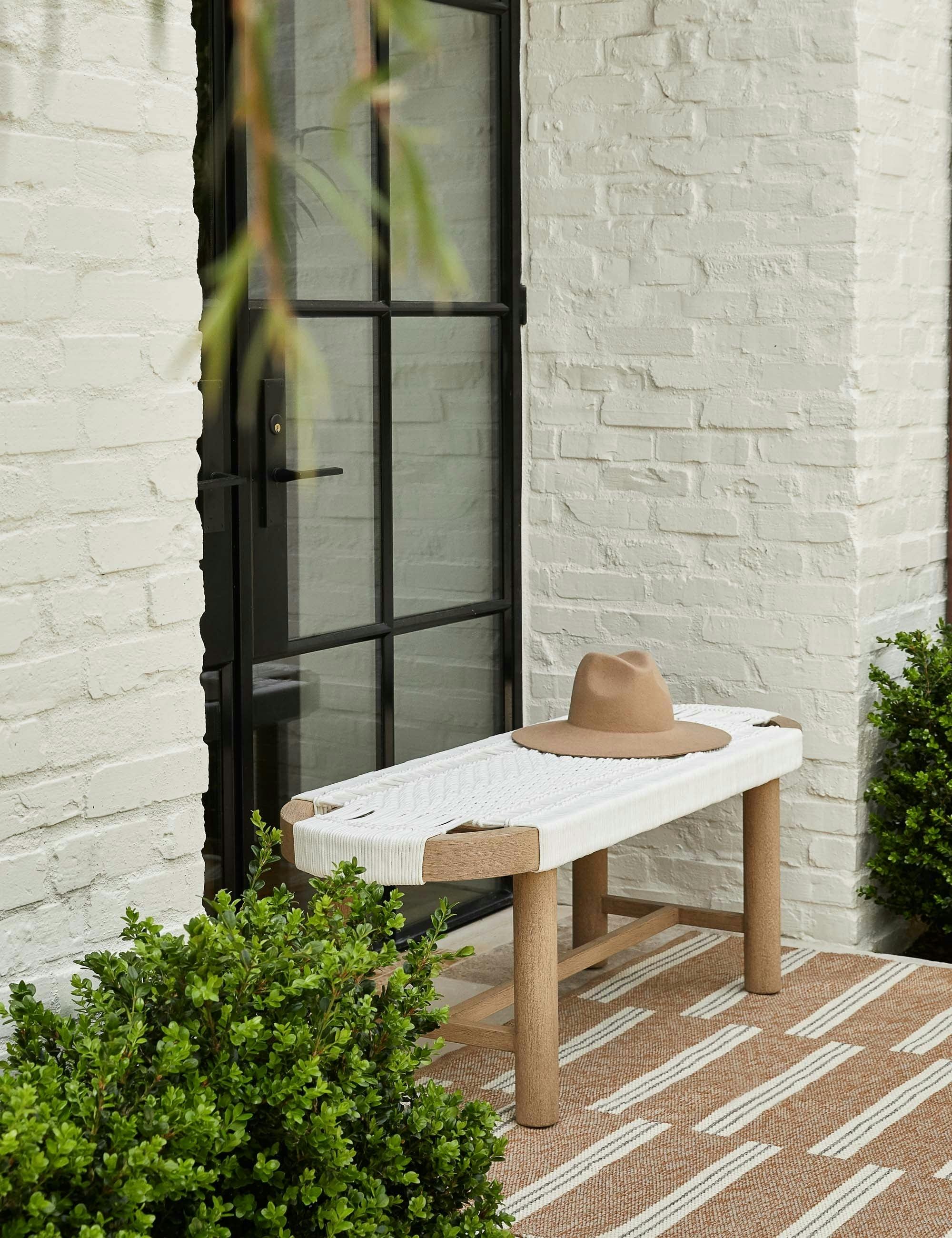 Solano 50'' White and Washed Brown Modern Teak Outdoor Bench