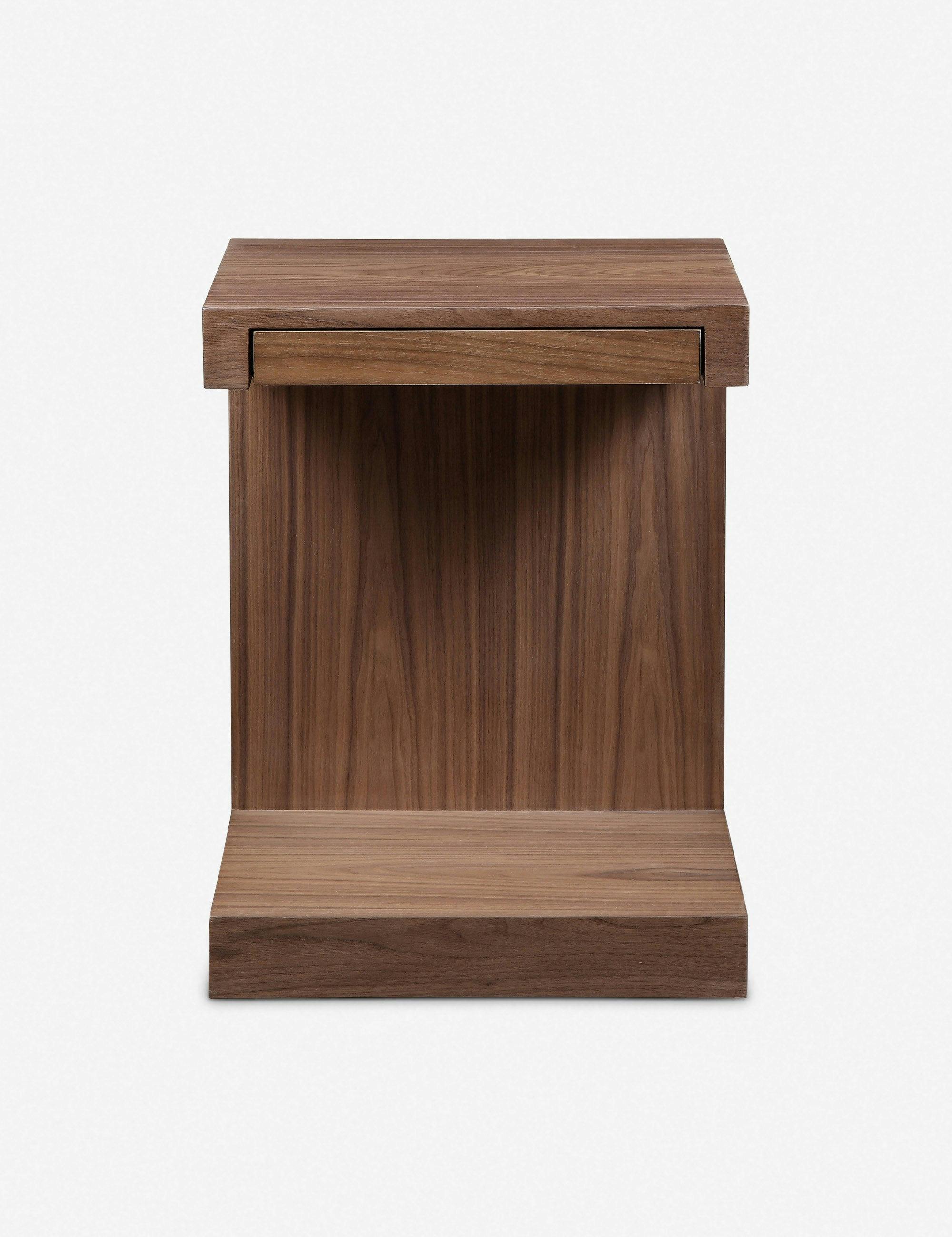 Modern Walnut Square Side Table with Storage Drawer