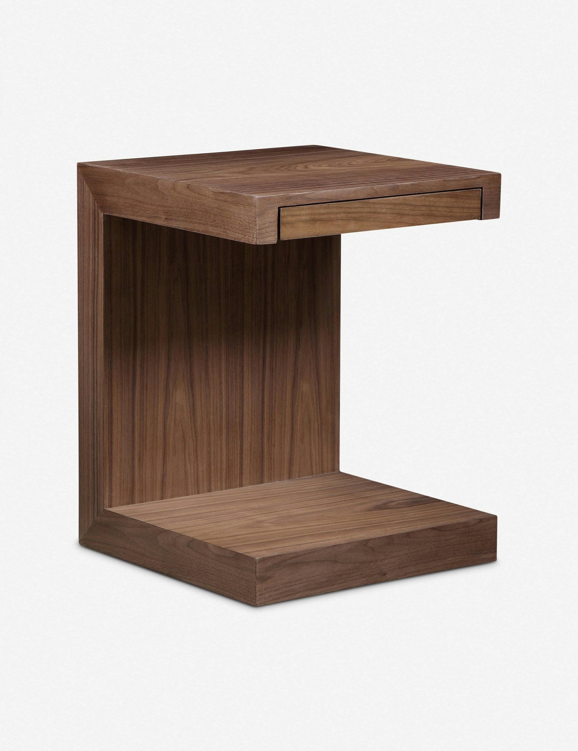 Modern Walnut Square Side Table with Storage Drawer