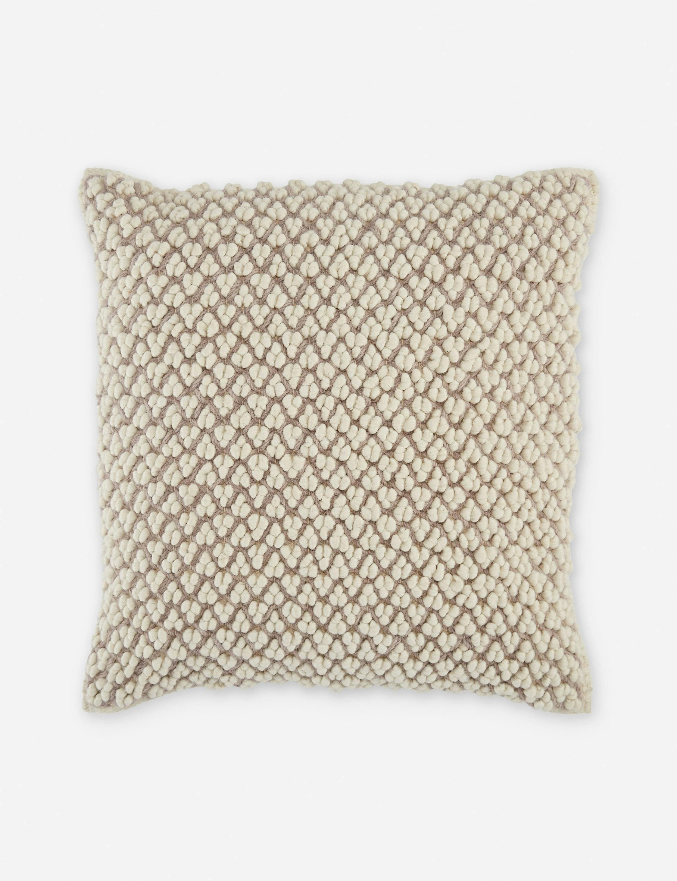 Madur Square Embroidered Taupe & Ivory Boucle Throw Pillow 22"
