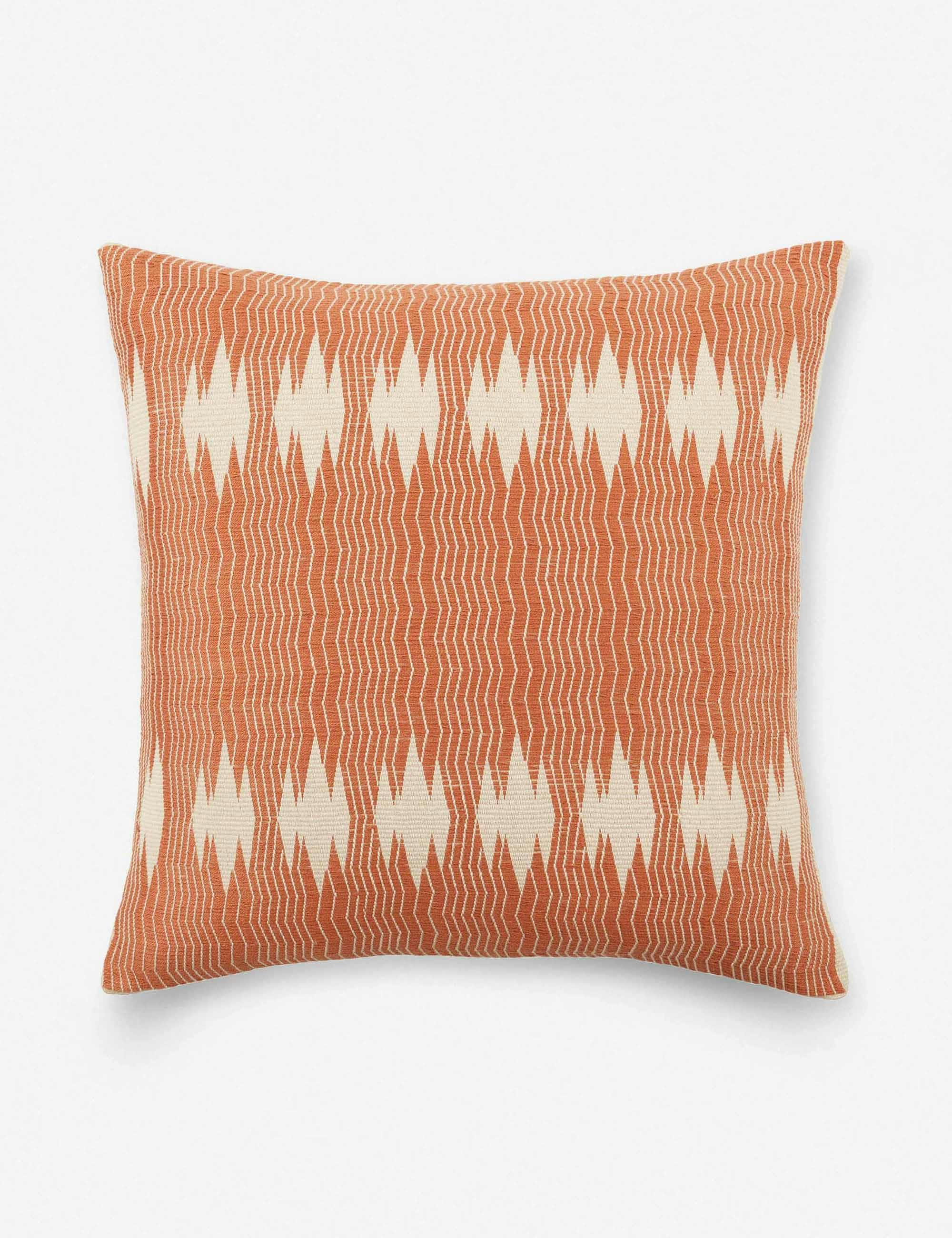 Terracotta and Ivory Embroidered Square Cotton Pillow