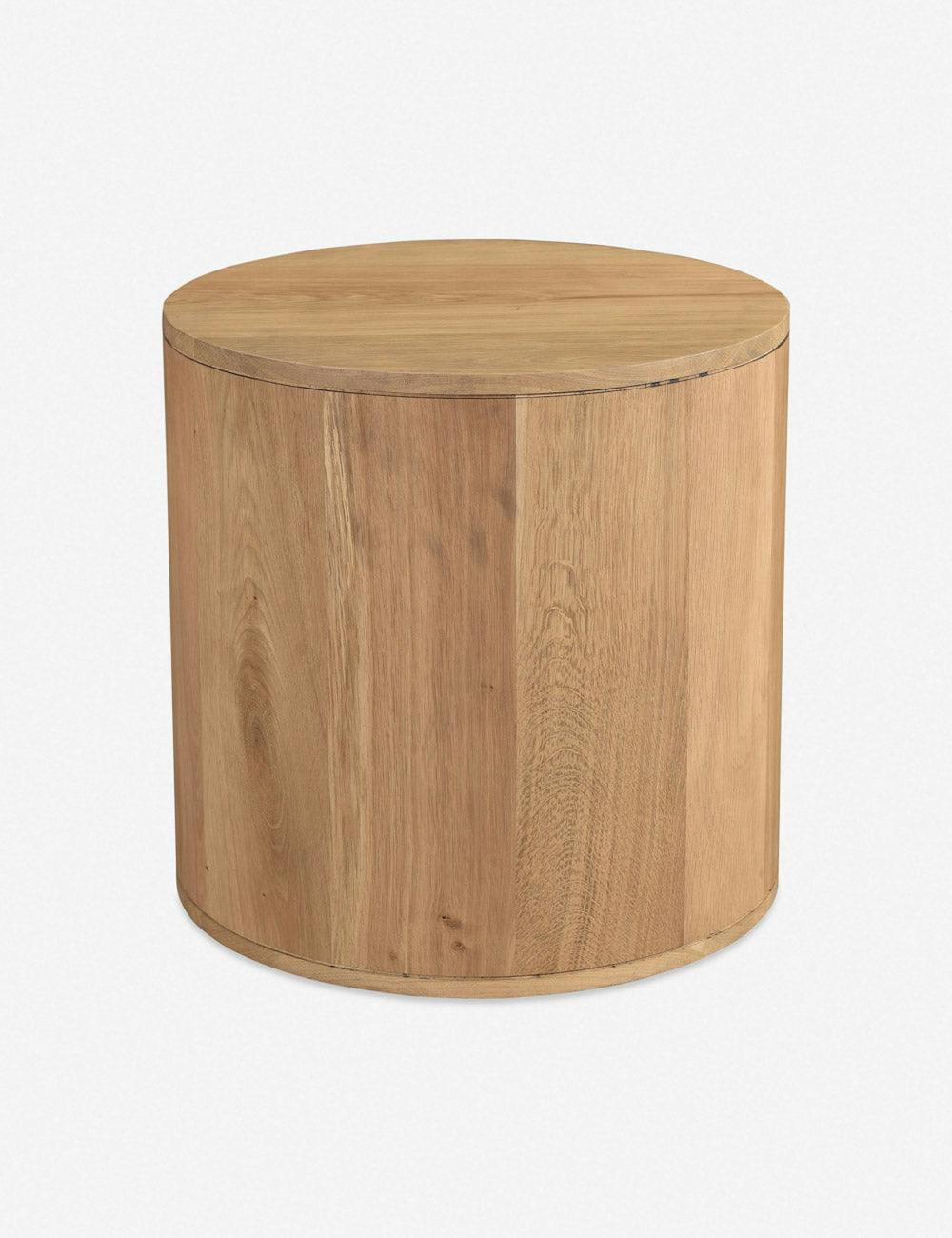 Scandinavian Solid Oak 2-Drawer Round Nightstand in Natural Brown