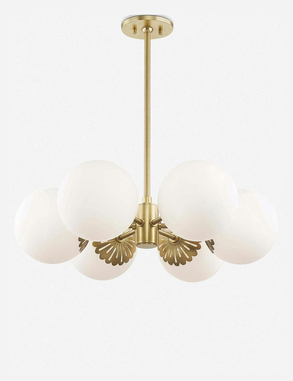 Elegant Aged Brass 6-Light Chandelier with Opal Glass Shades
