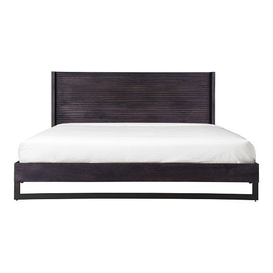 Contemporary Gray Pine King Platform Bed with Upholstered Headboard