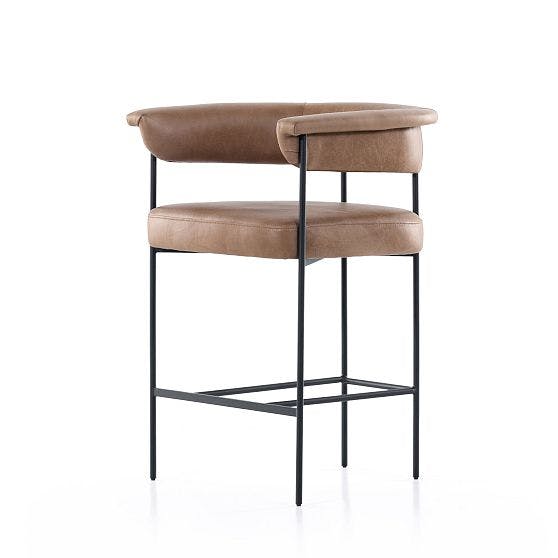 Contemporary Chaps Saddle Brown Leather Counter Stool with Matte Black Metal
