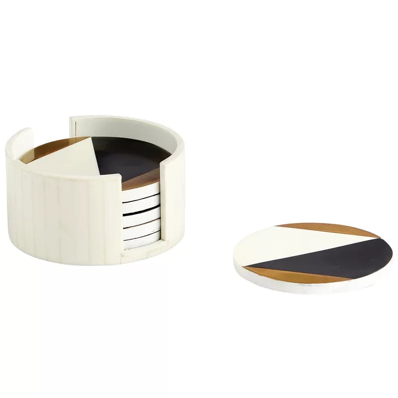 Modametric Black & Gold Geometric Wood Coaster Set, 4.5"
