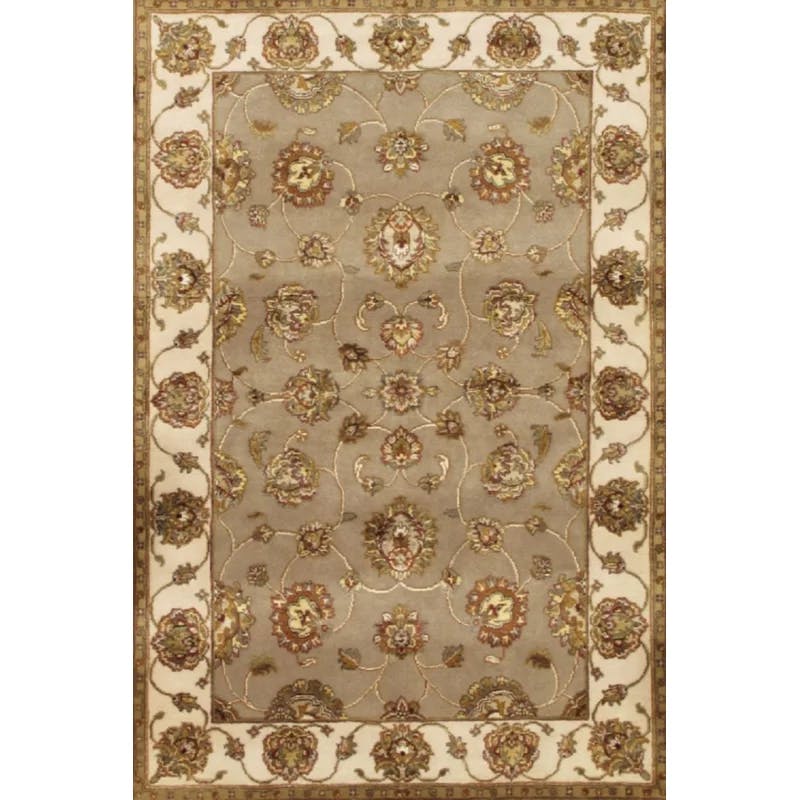 Agra Inspired Brown Wool & Silk 4'x6' Hand-Knotted Area Rug