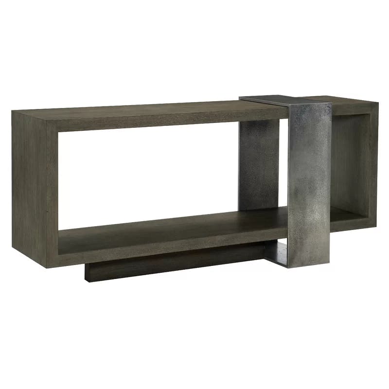 Transitional Cerused Charcoal 72'' Oak & Metal Console Table with Storage