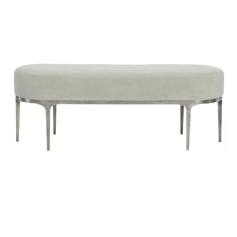 Transitional Beige Upholstered Storage Bench with Textured Graphite Frame