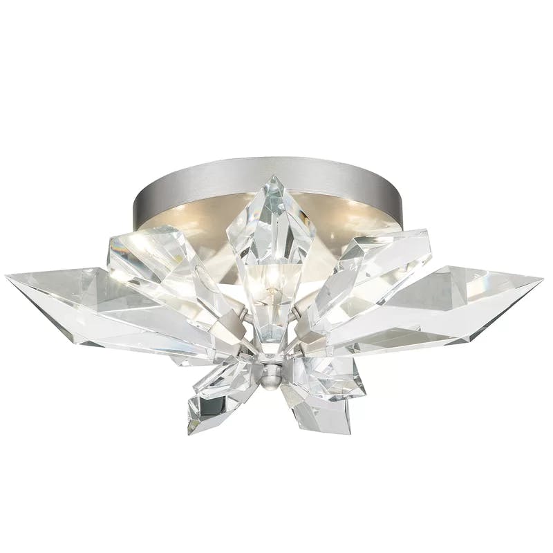 Majestic Forest Silver Leaf 4-Light Flush Mount with Faceted Crystal Leaves