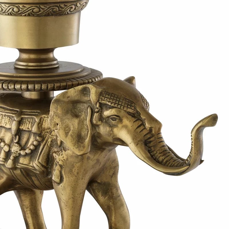 Elephant Elegance 25'' Brass and Glass Tabletop Hurricane
