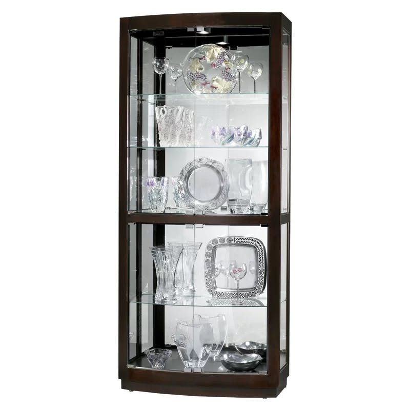 Transitional 36" Brown Lighted Curio Cabinet with Nickel Hardware