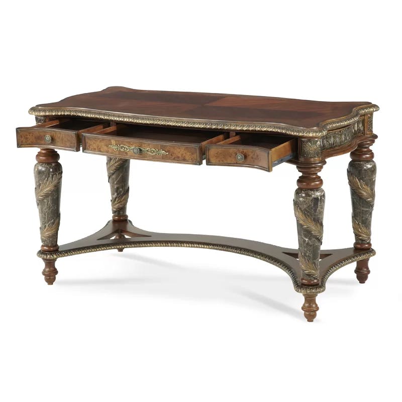 Valencia Classic Chestnut Birch Writing Desk with Marble Accents