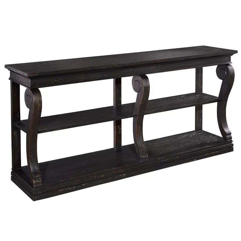 Elegant Traditional Black Mirrored Console Table with Storage