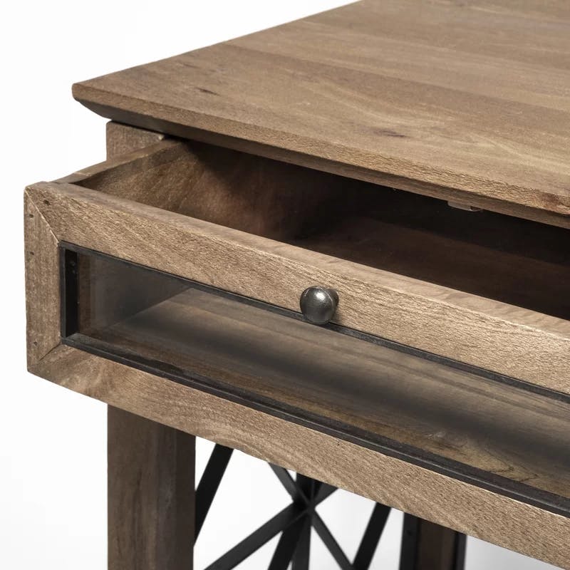 Eldorado Light-Brown Mango Wood Desk with Glass-Lined Drawers